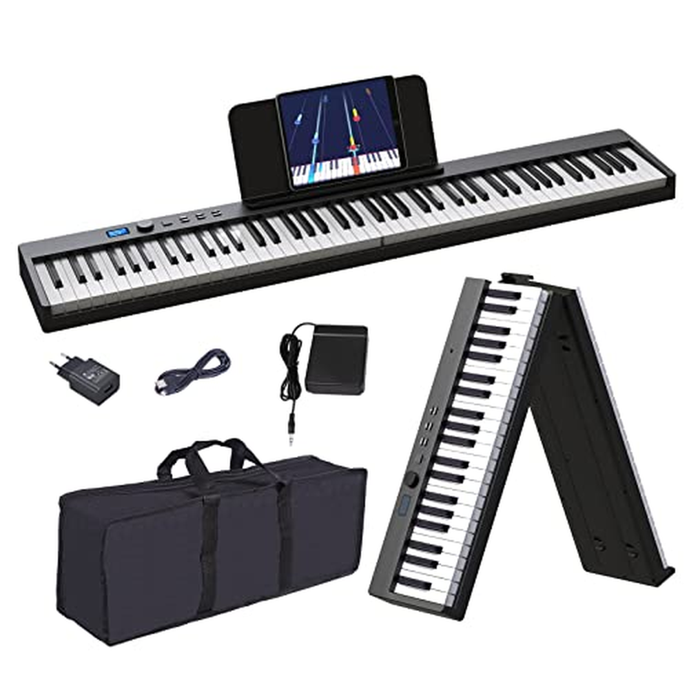 OYAYO Skládací klavír s 88 klávesami Piano Full Size Semi Weighted, skládací klaviatura s USB MIDI a Bluetooth, taška na klavír,